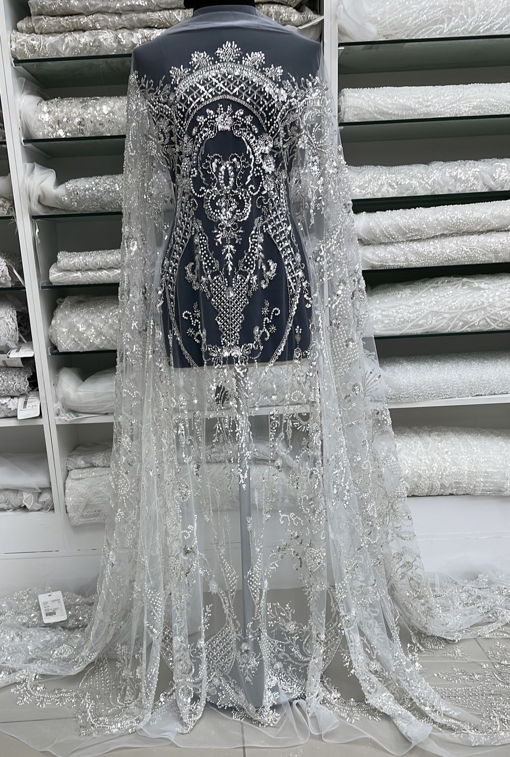 Wedding Dress Fabric [ 24997 ] Tulle Emb Beaded-GZ-39577-137-White-03 per Meter