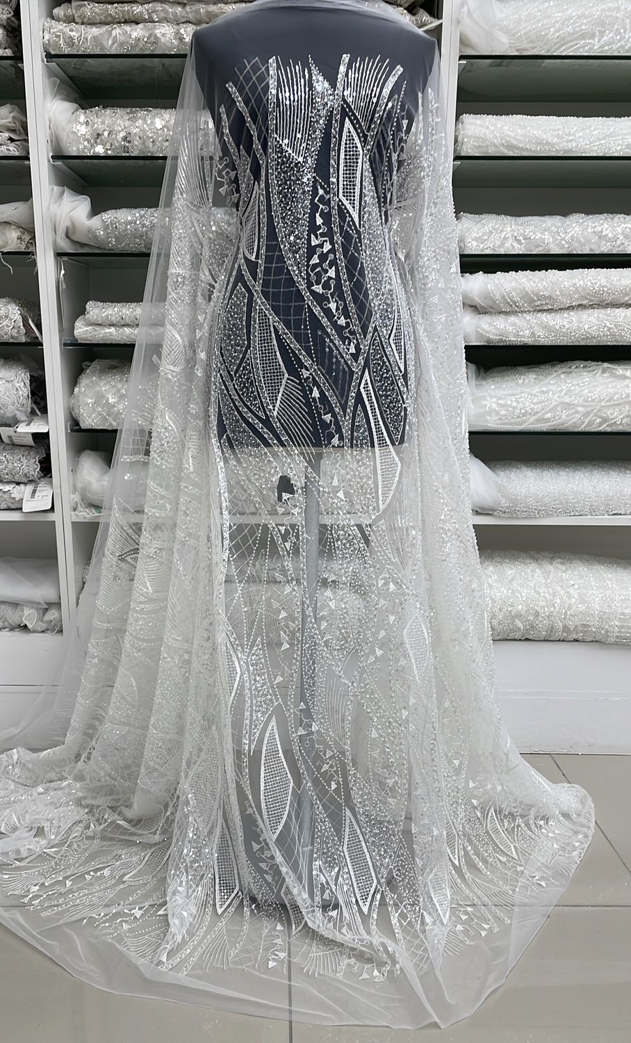Wedding Dress Fabric [ 24578 ] TulleEmbBead-127679-137-07-Ivory per Meter