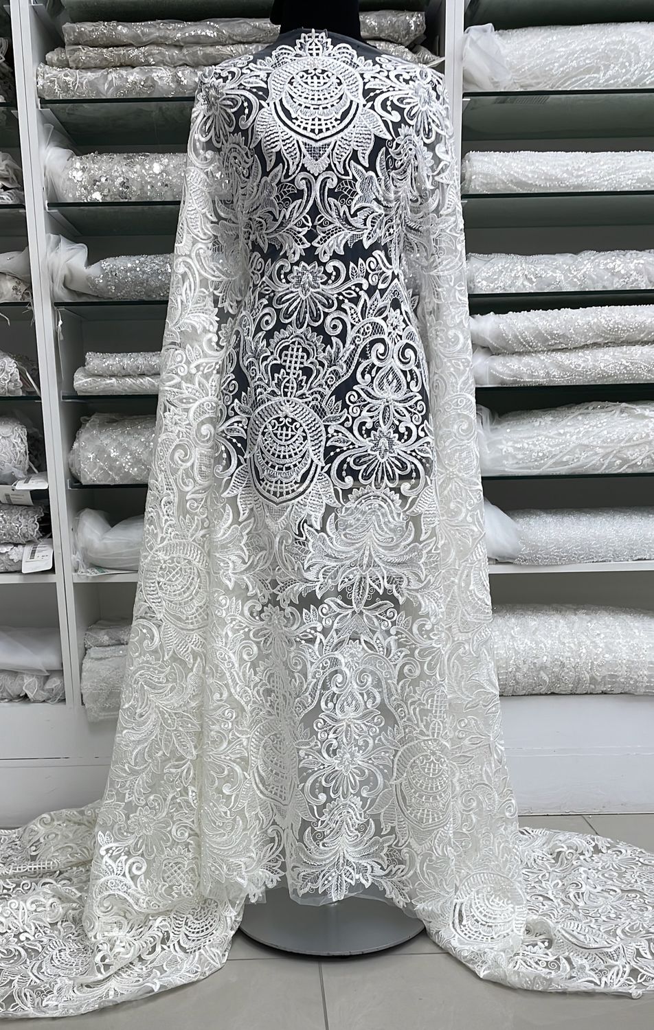 Wedding Dress Fabric [ TEBC-ES-10489-I ] TulleEmbBeadCord-137cm-IVORY per Meter