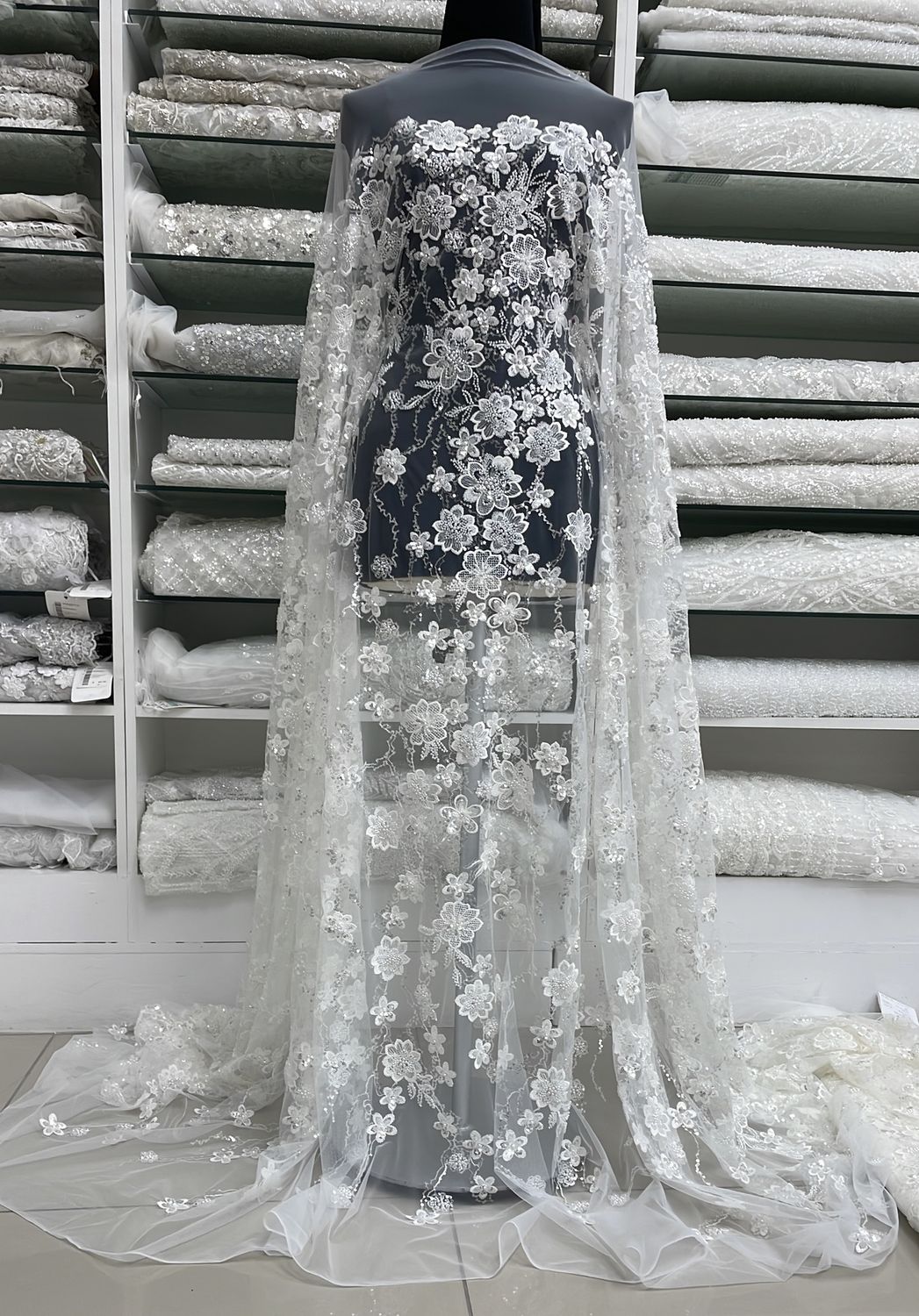 Wedding Dress Fabric [ 24295 ] Tulle Emb Beaded-PL3881S-137-01-Ivory/Silver per Meter