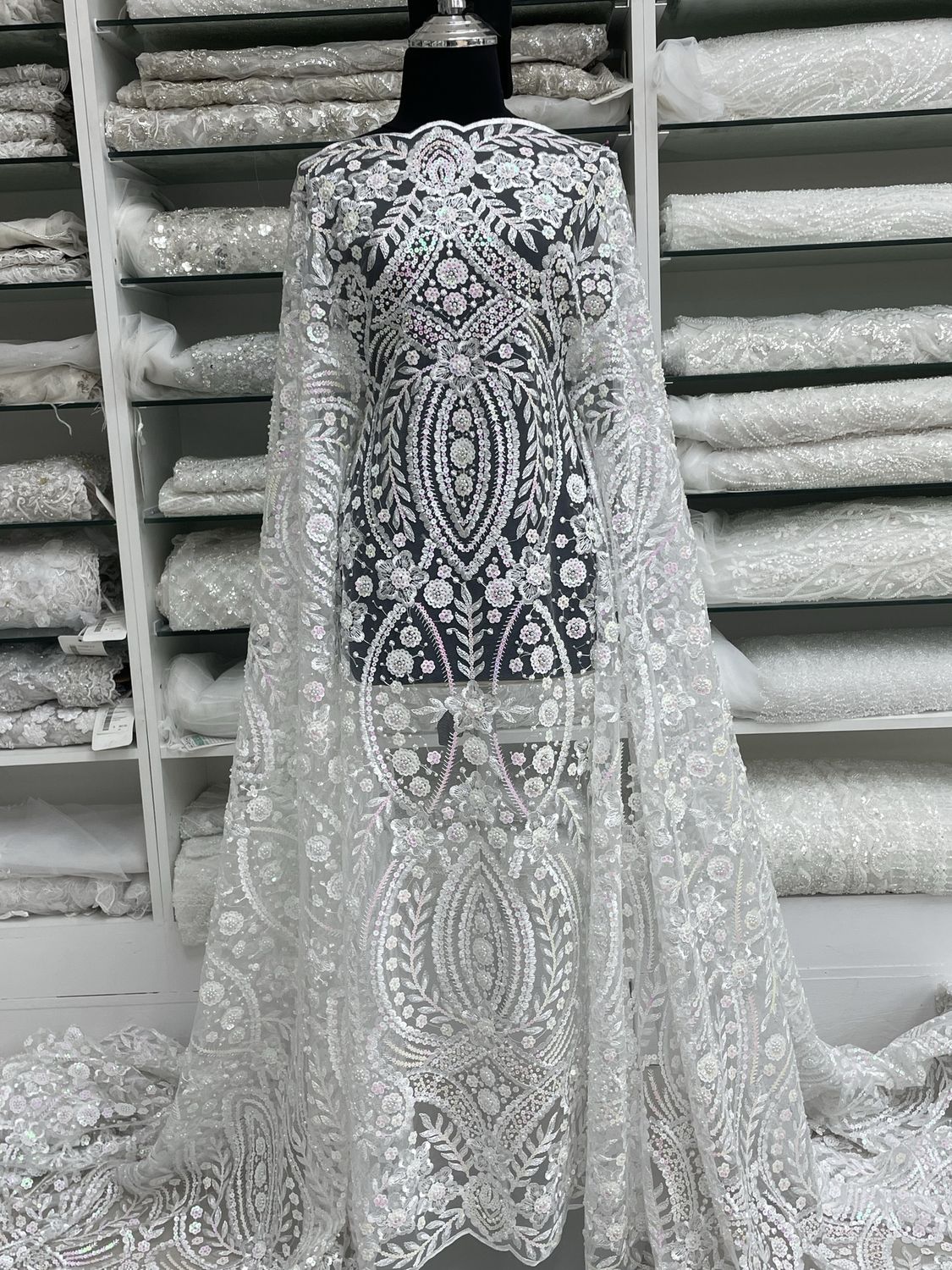 Wedding Dress Fabric [ 25061 ] Tulle Emb Beaded-GZ-WS22-16-137-White-01 per Meter
