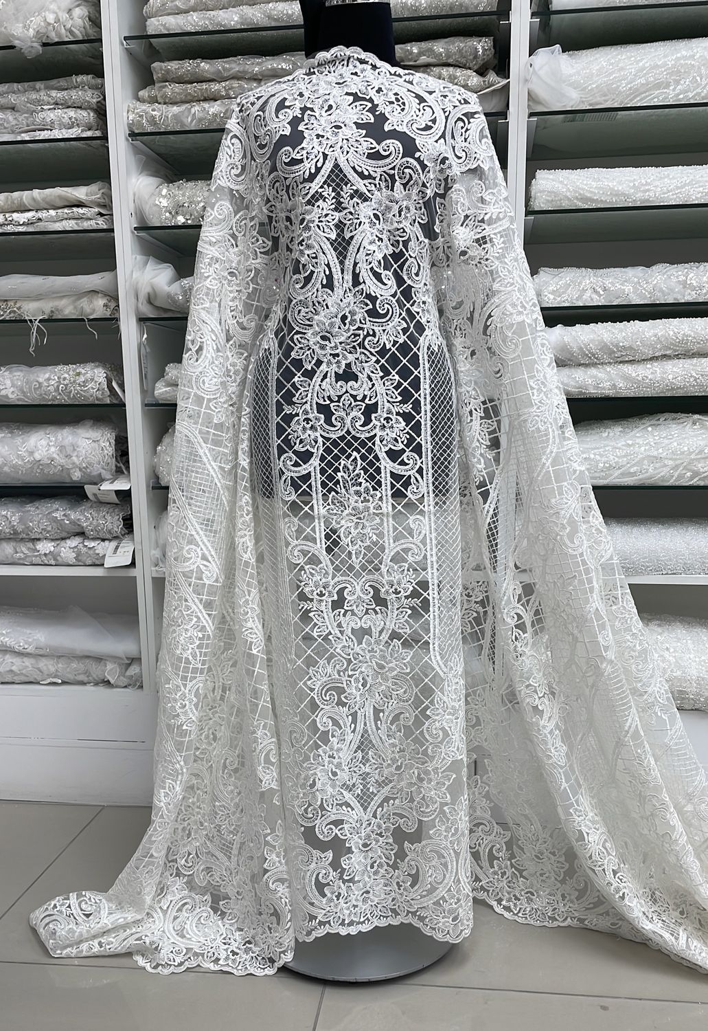 Wedding Dress Fabric Tulle Embroidered Applique Beaded Cord/137cm/5g/Iv per Meter