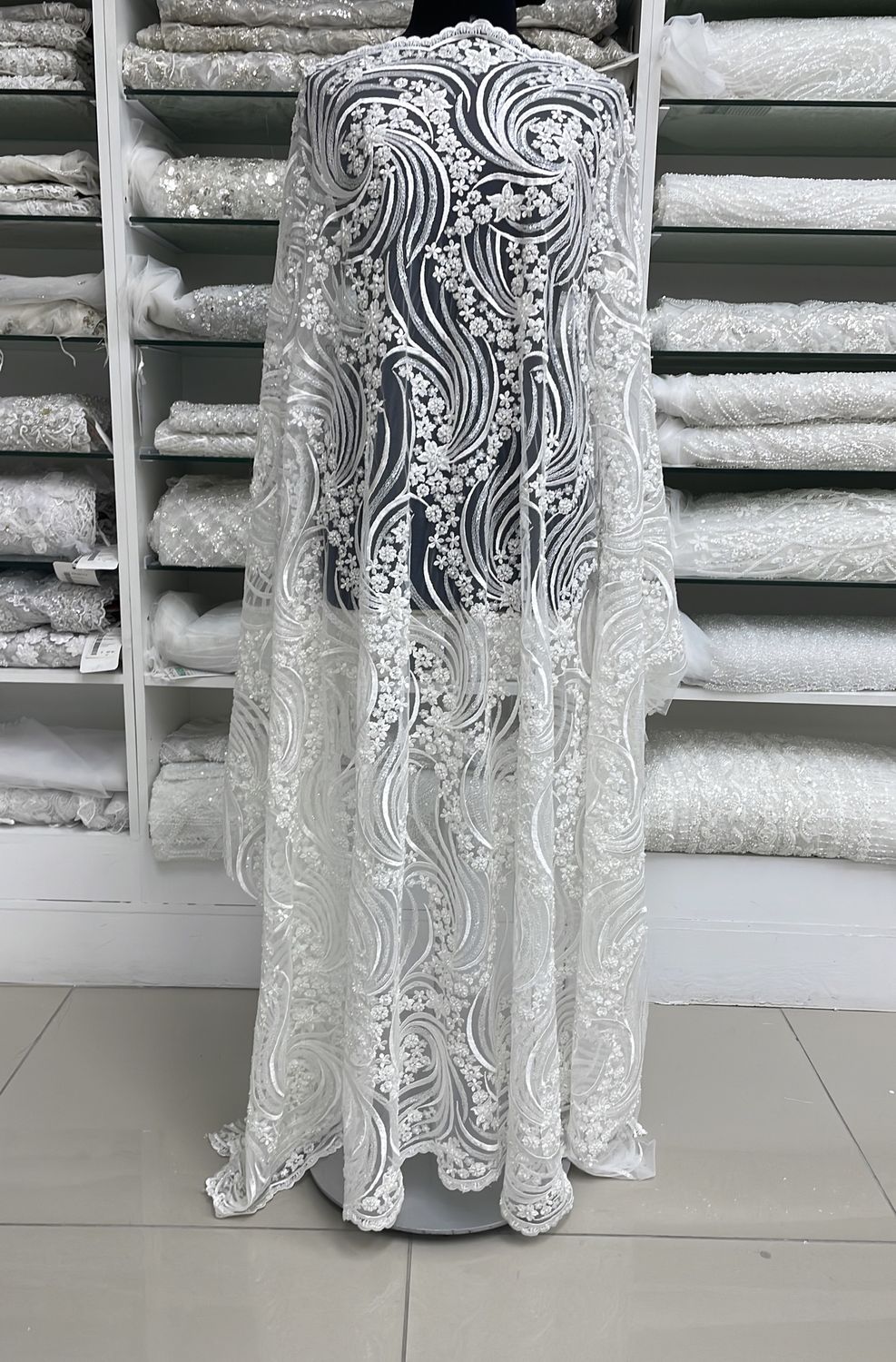 Wedding Dress Fabric Tulle Embroidered Beaded/137cm/5g/IVORY per Meter