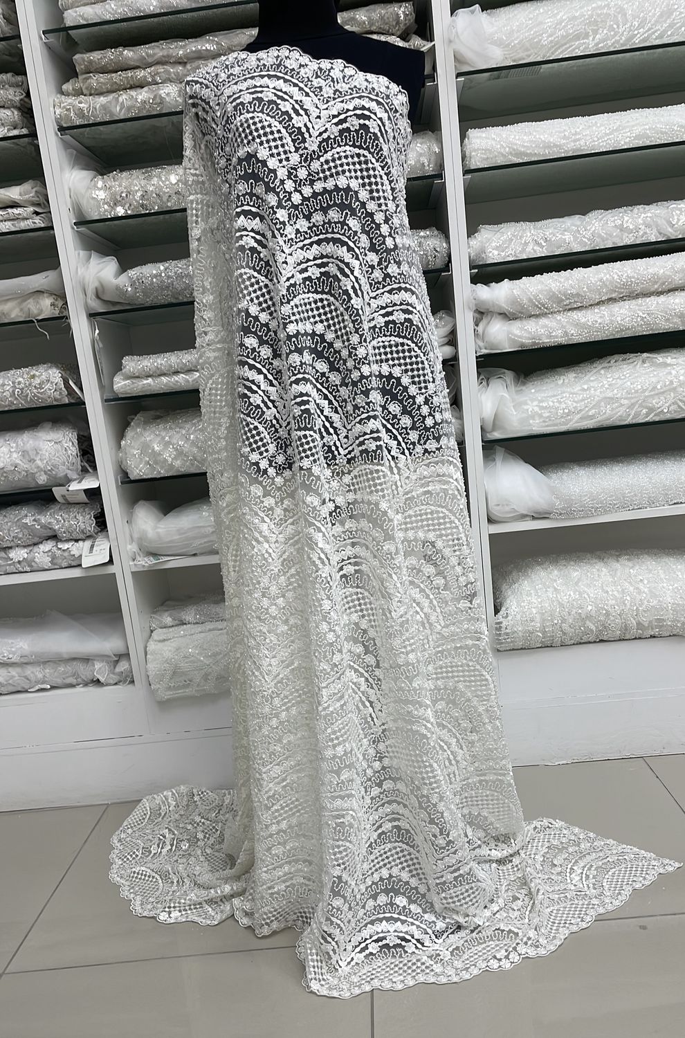 Wedding Dress Fabric [ 17787 ] Tulle Embroidered Beaded/137cm/5g/IVORY per Meter