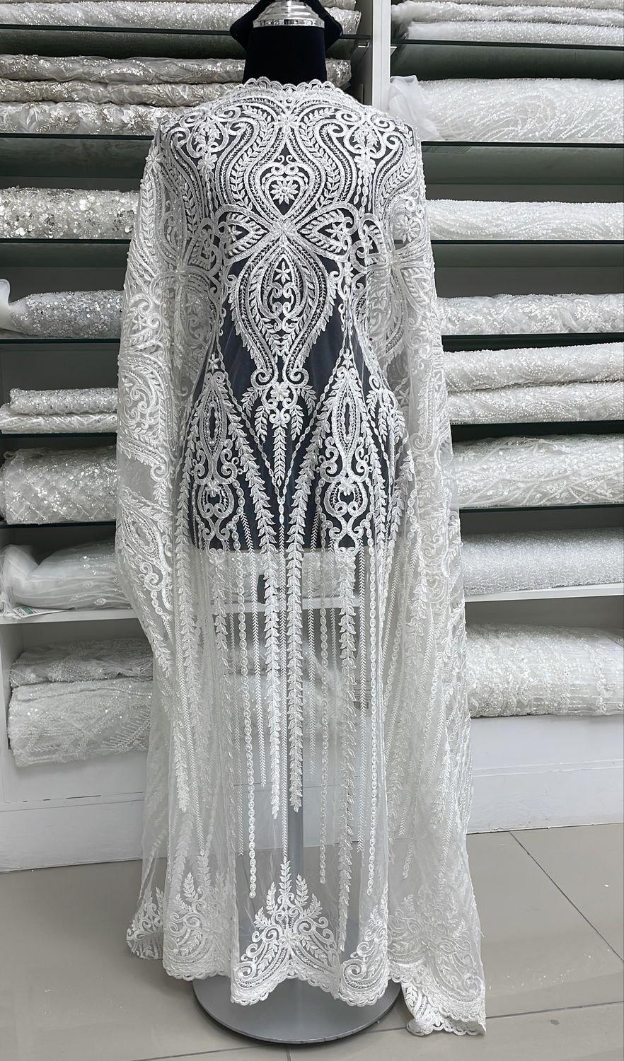 Wedding Dress Fabric [ 19331 ] Tulle Embroidered Beaded Corded/137cm/5g/IVORY per Meter