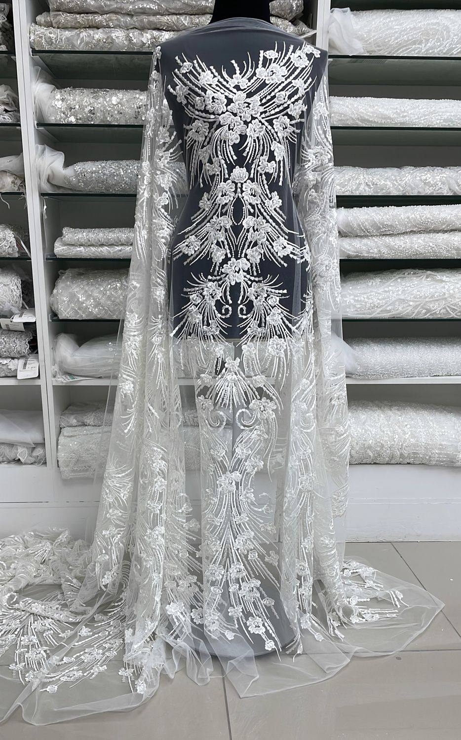 Wedding Dress Fabric [ 17948 ] Tulle Embroidered Beaded/137cm/5g/IVORY per Meter