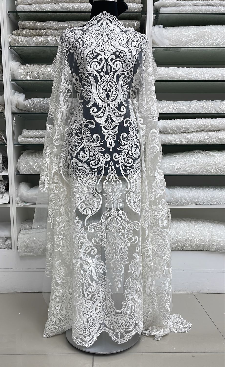 Wedding Dress Fabric [ 24300 ] Tulle Emb Beaded-Z124859-BS-137-01-Ivory per Meter