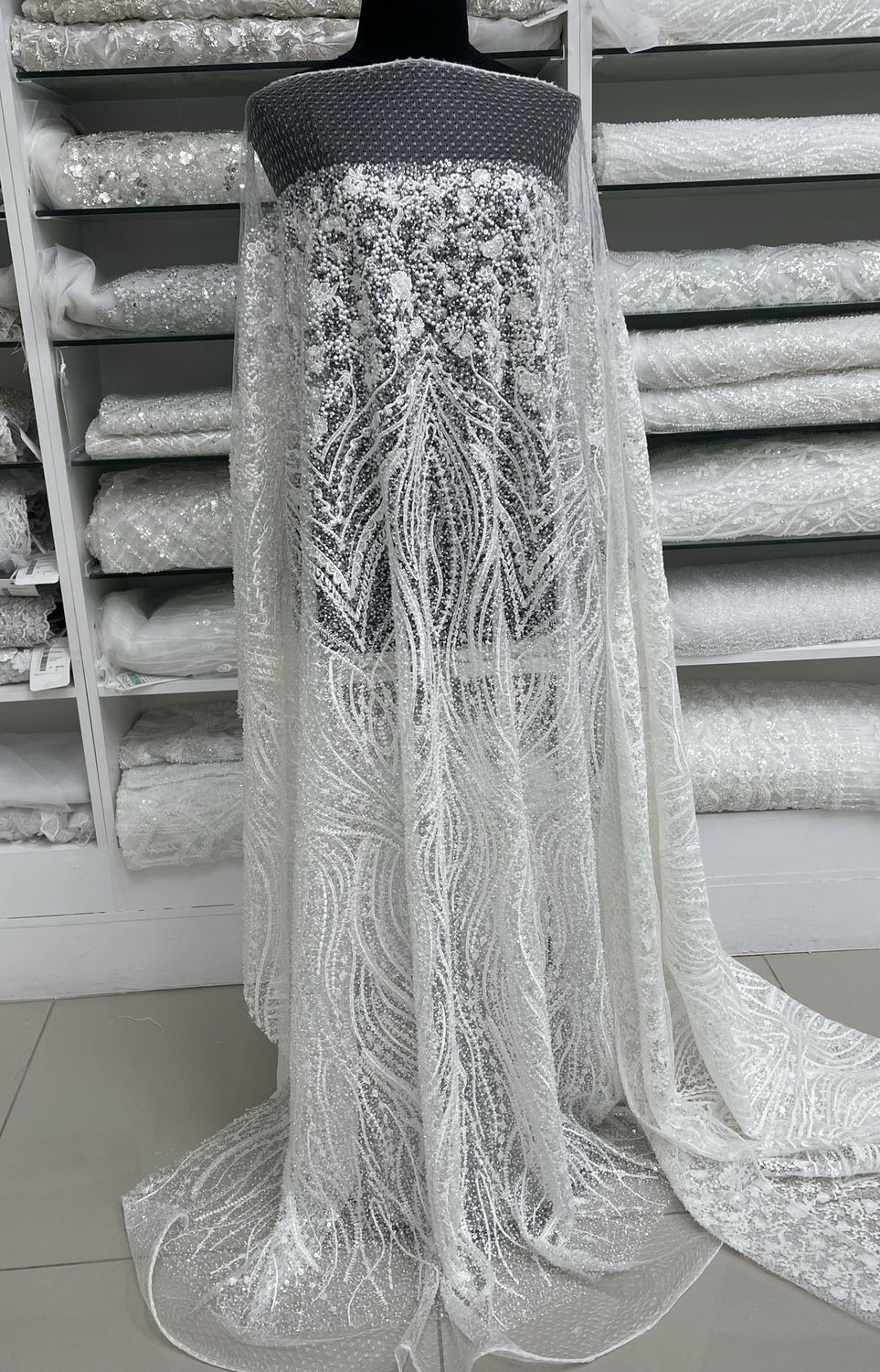 Wedding Dress Fabric [ 25245 ] Tulle Emb Beaded-137-01-Off White per Meter