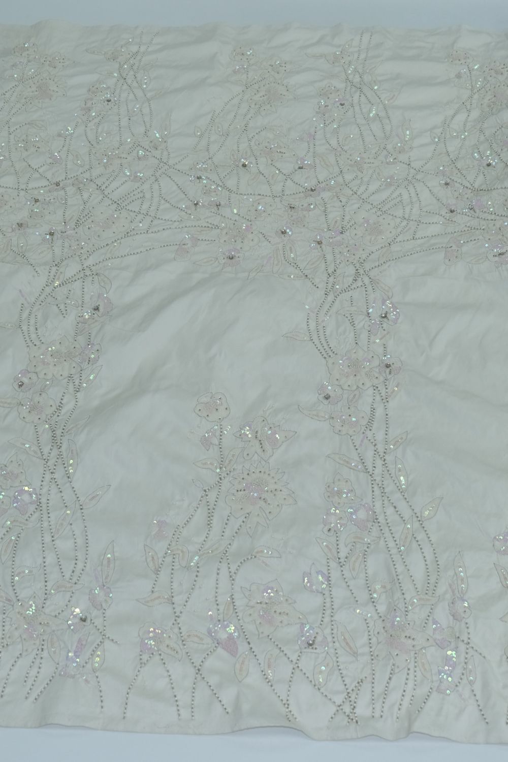 Silk Dupion [ SDEB-E-ASP15-01 ] Silk Dupion Embroidered Beaded -140-Whit per Meter