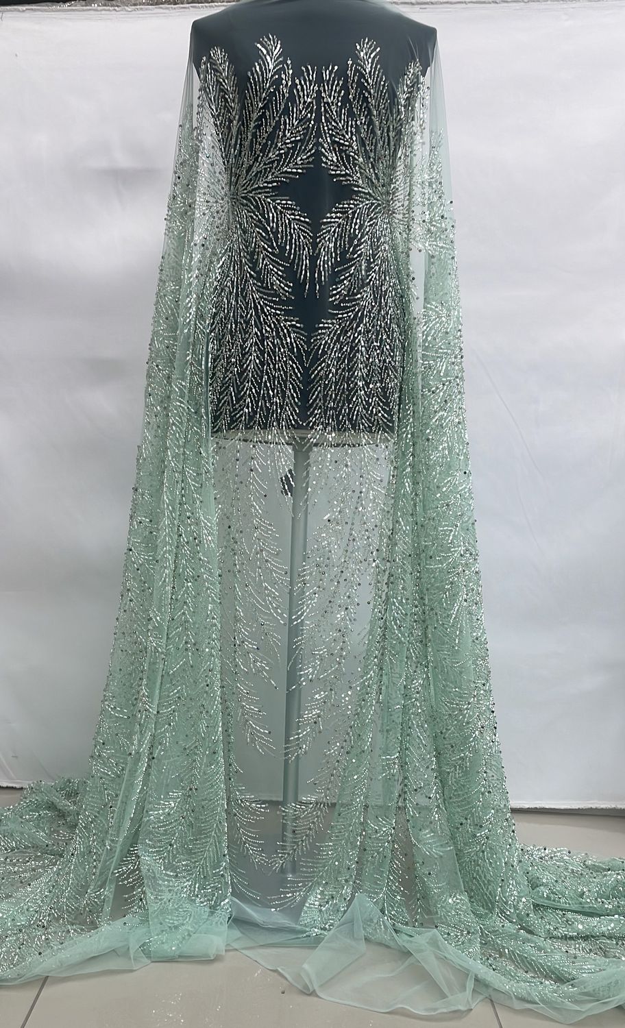 Dress Fabric [ 25047 ] Tulle Emb Beaded-GZ-39598-137-Mint Green-03 per Meter