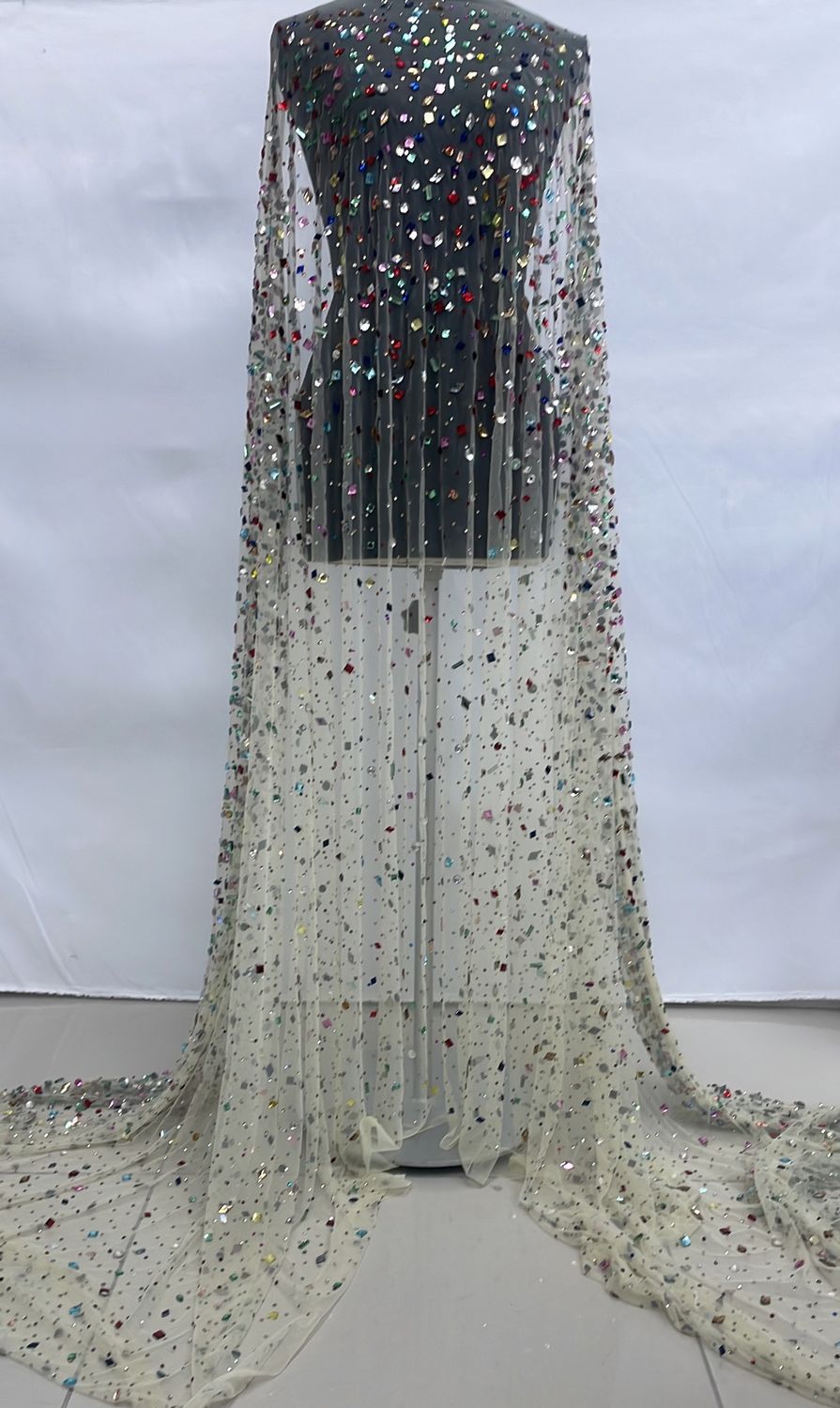 Dress Fabric [ 25094 ] Tulle with Jewel Stones-KQ-DSN#8-137-Champ Multi-4 per Meter