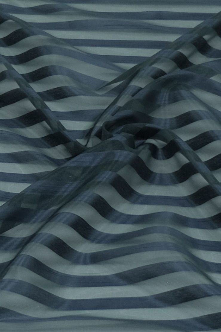 [ OSS-TK-4613-17 ] Organza Shot Stripe 150 - Metal Blue per Meter