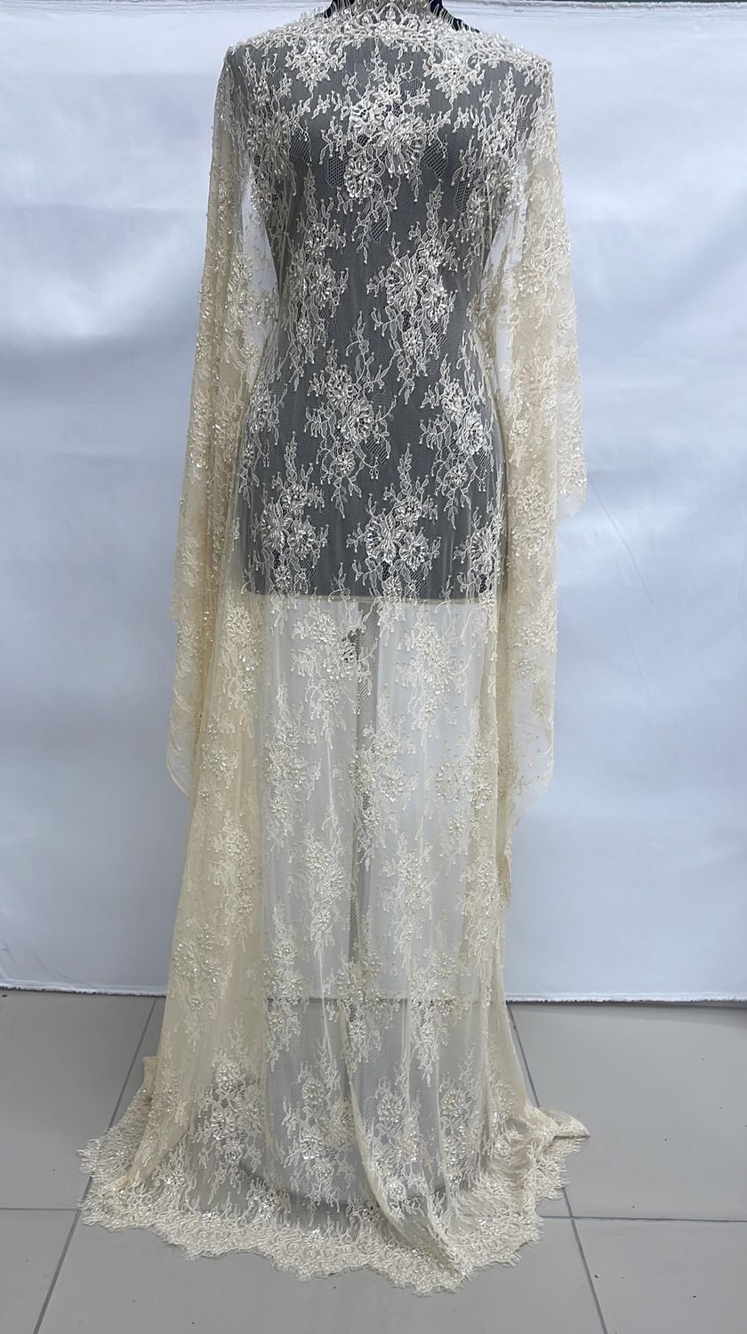 Dress Fabric [ LCDB-ES-10165-C ] LaceChantDesBead137cm-Champagne per Meter