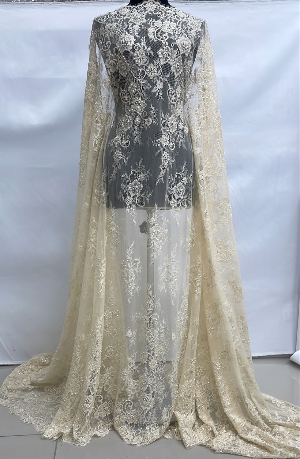 Dress Fabric [ LCDB-ES-10164-C ] LaceChantDesBead137cm-Champagne per Meter