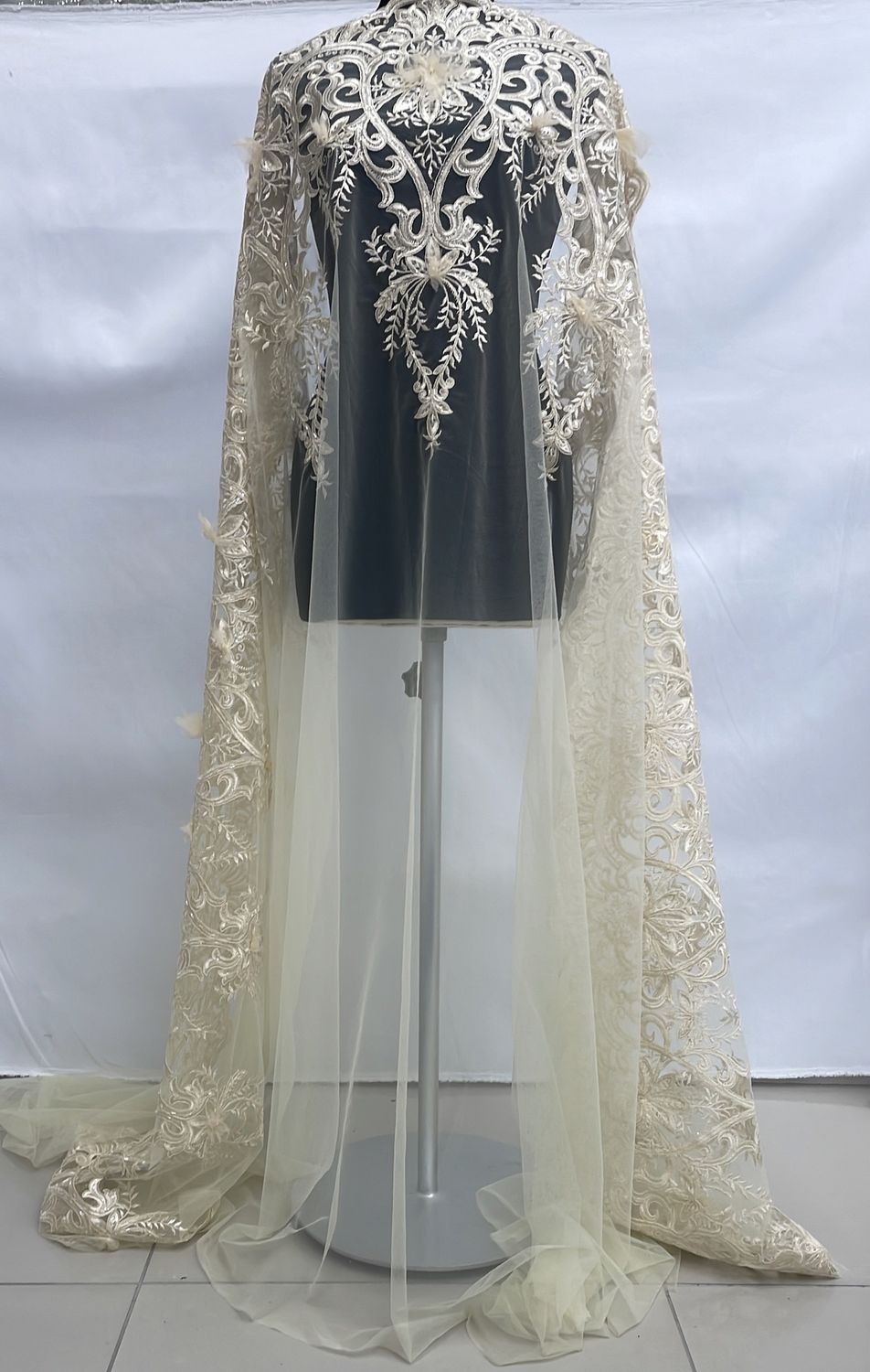 Dress Fabric [ 21257 ] Tulle Embroidered Applique Beaded Cord/137cm/5g/CH per Meter