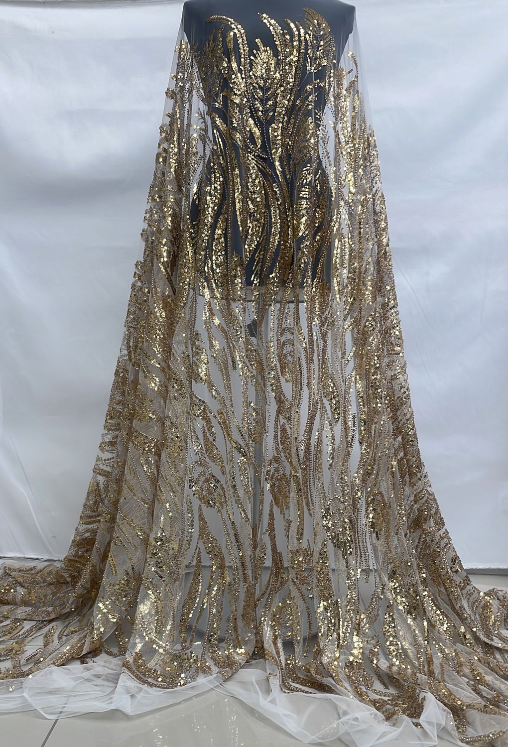 Dress Fabric [ 24581 ] TulleEmbBead-127791-137-07-Gold per Meter