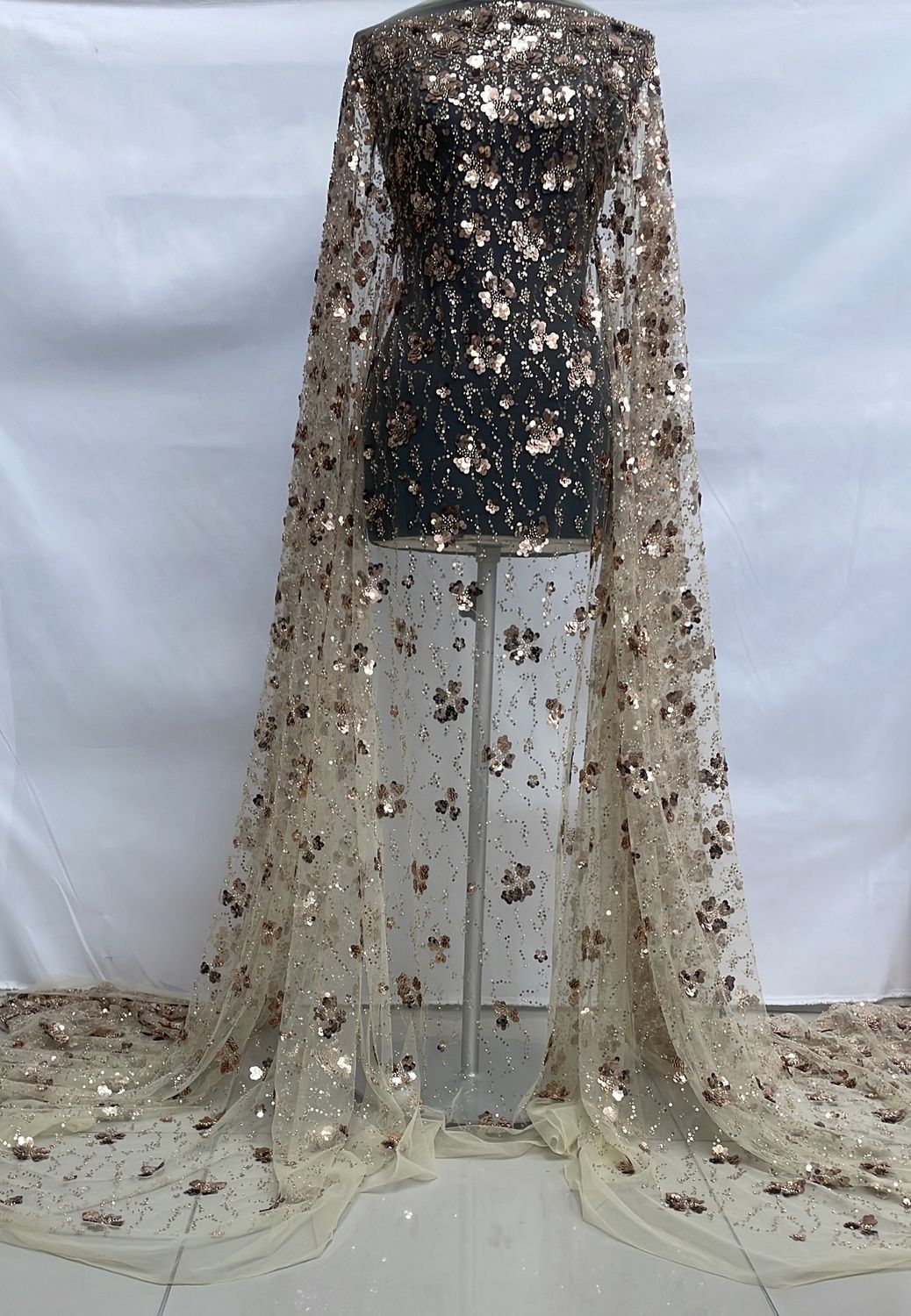 Dress Fabric [ 25251 ] Tulle Emb Beaded-137-07-Skin Rose Gold per Meter