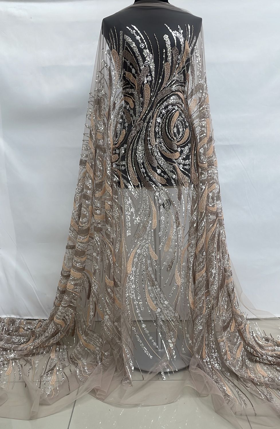 Dress Fabric [ 24837 ] Tulle Emb Bead-37809-137-Dusty Peach-8 per Meter