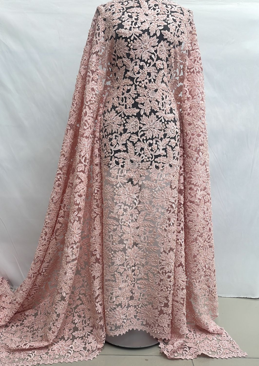 Dress Fabric [ 24558 ] TulleEmbBeadCorded-60471-137-01-Pink per Meter