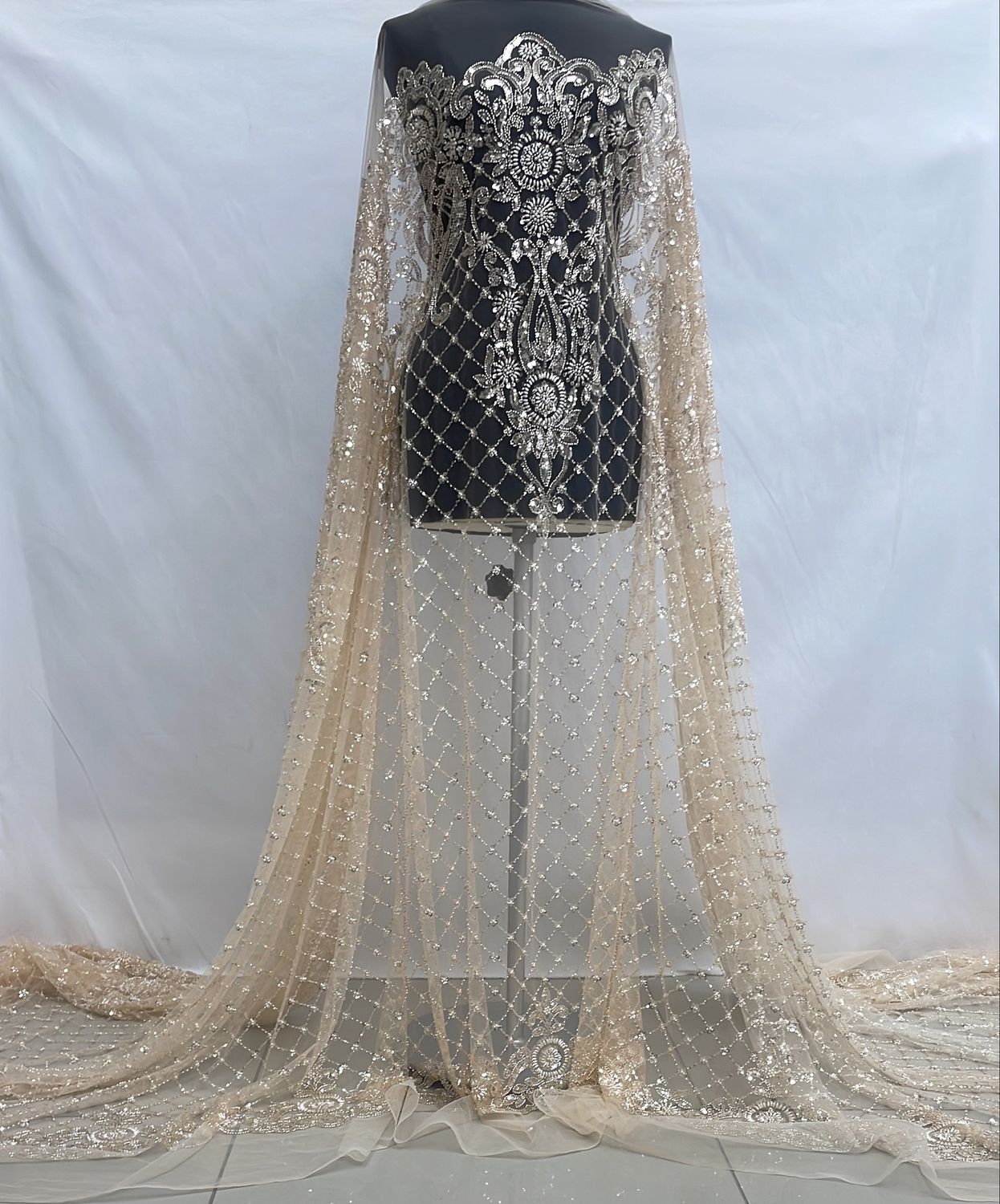Dress Fabric [ 25032 ] Tulle Emb Beaded-GZ-39597-137-Peach-01 per Meter