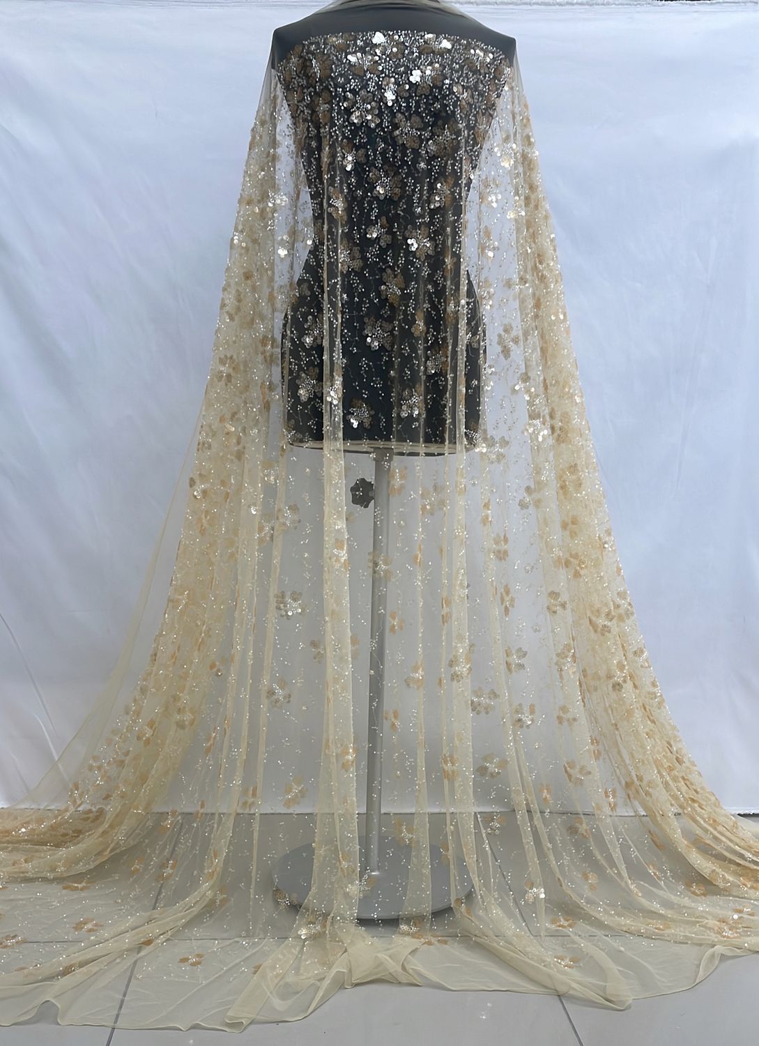 Dress Fabric [ 25252 ] Tulle Emb Beaded-137-08-Champagne per Meter