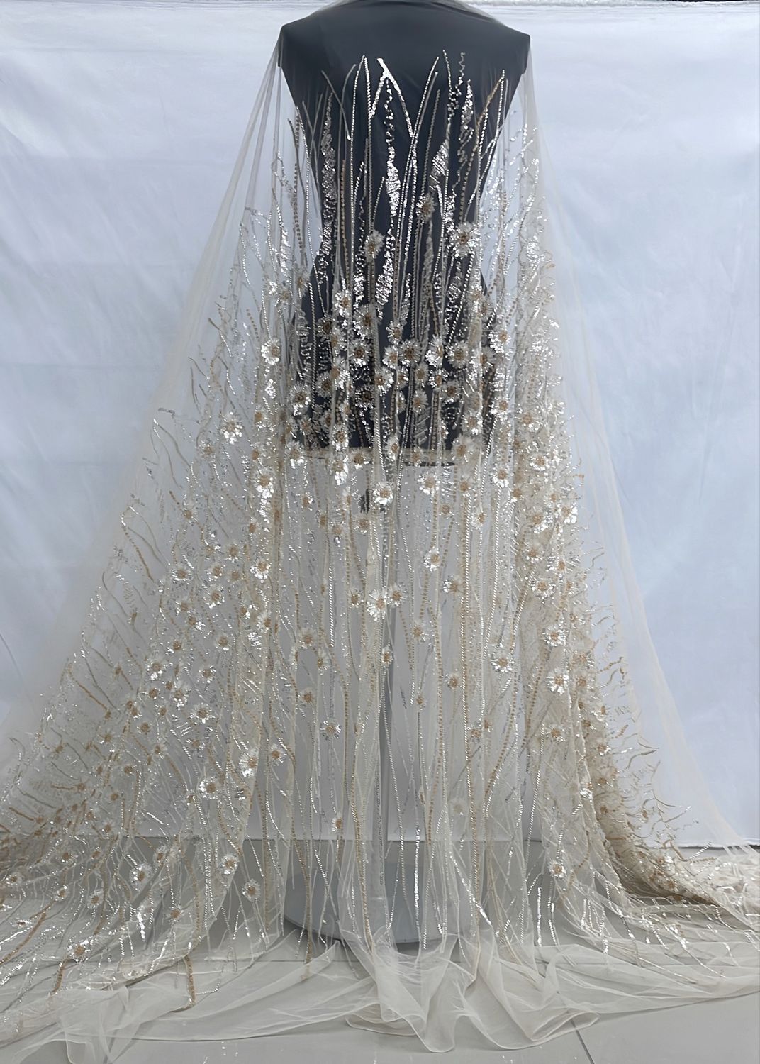 Dress Fabric [ 25079 ] Tulle Emb Beaded-KQ-DSN#1-137-Champagne-02 per Meter