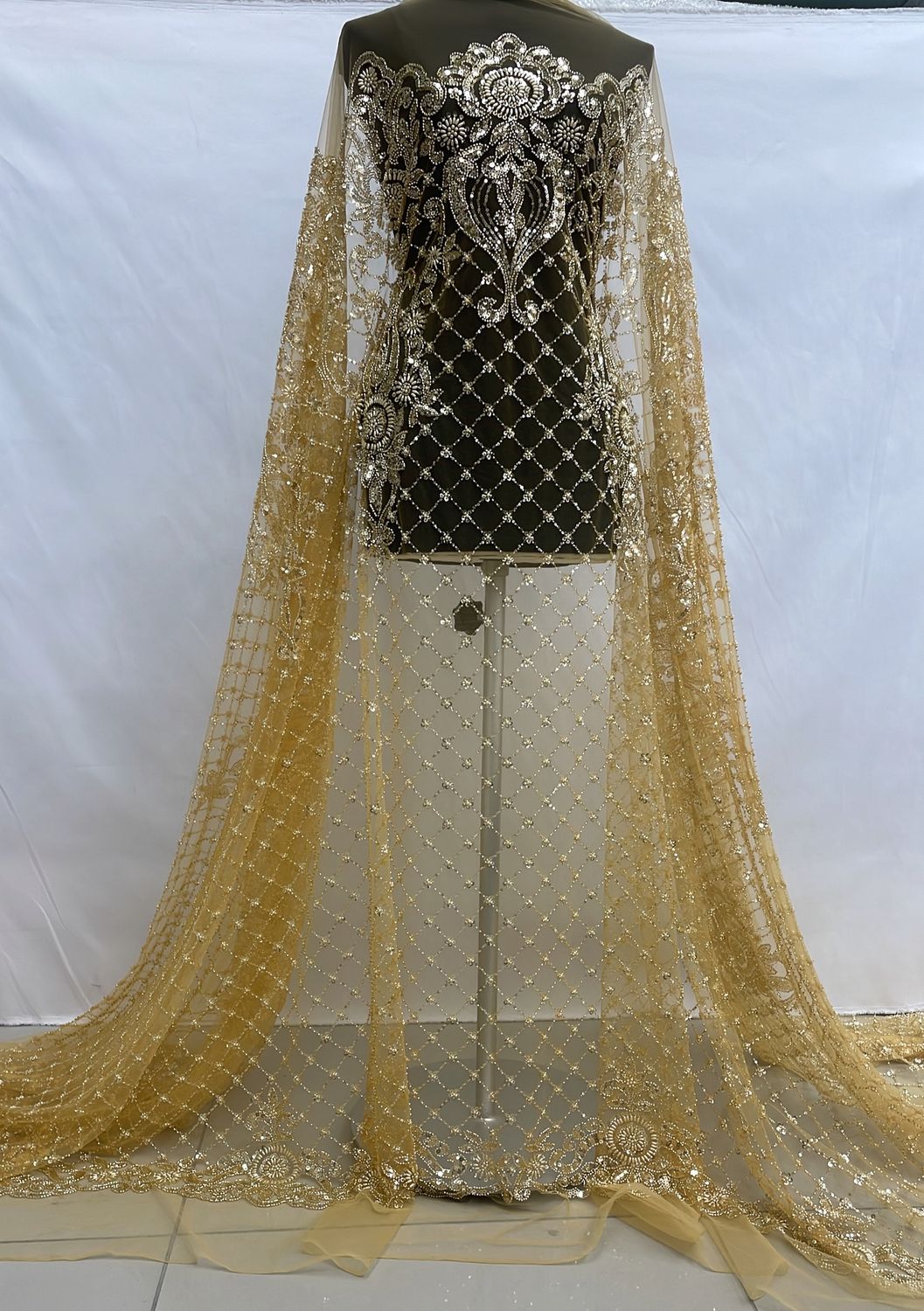 Dress Fabric [ 25033 ] Tulle Emb Beaded-GZ-39597-137-Mustard-02 per Meter