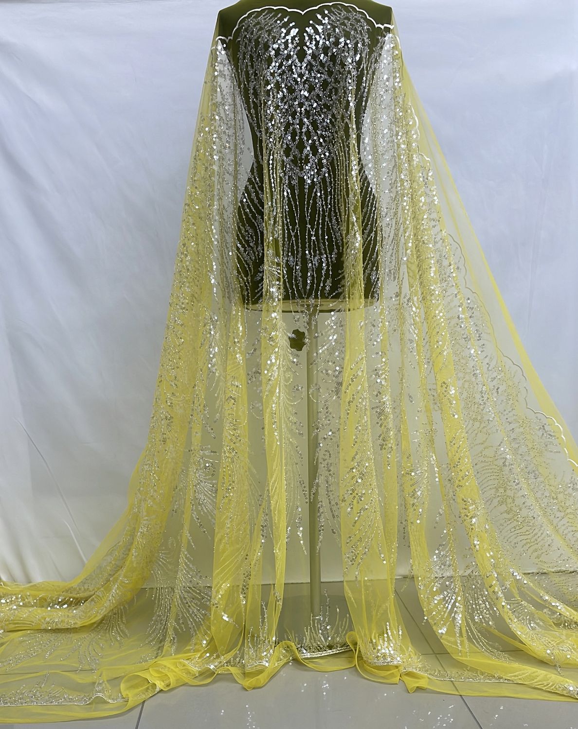 Dress Fabric [ 23416 ] Tulle Emb Beaded-TUEB-137-YELLOW-03 per Meter