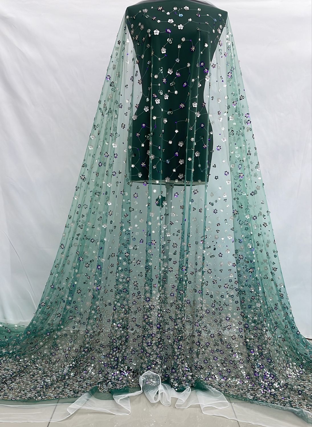 Dress Fabric [ 24951 ] Tulle Emb Beaded-GZ-CH2-137-Green-01 per Meter
