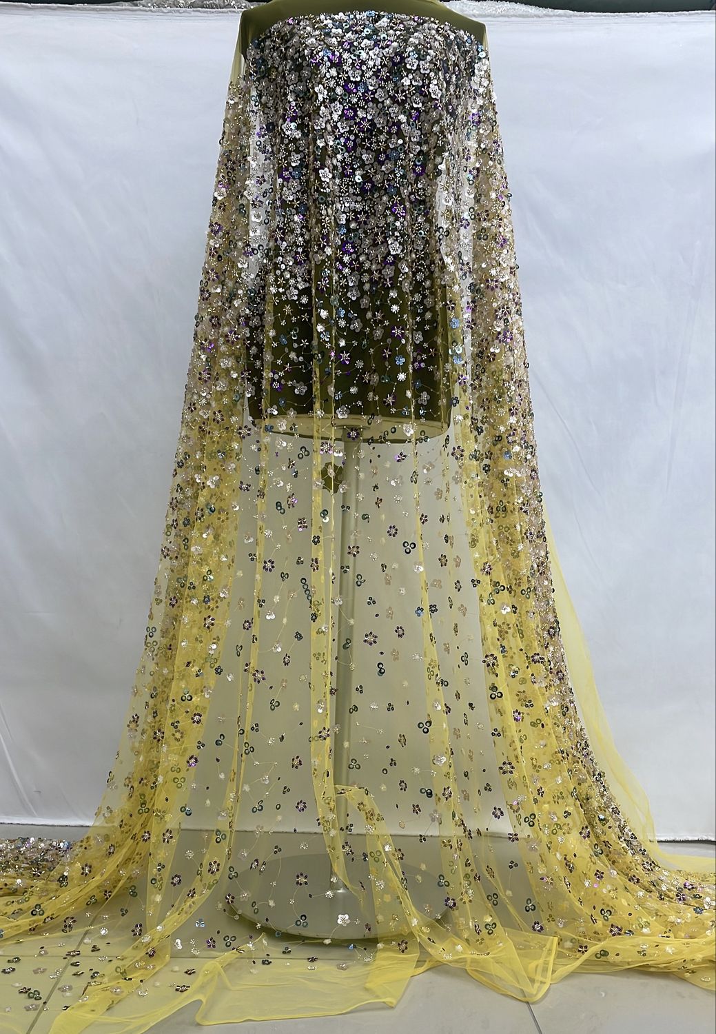 Dress Fabric [ 24955 ] Tulle Emb Beaded-GZ-CH2-137-Yellow-05 per Meter