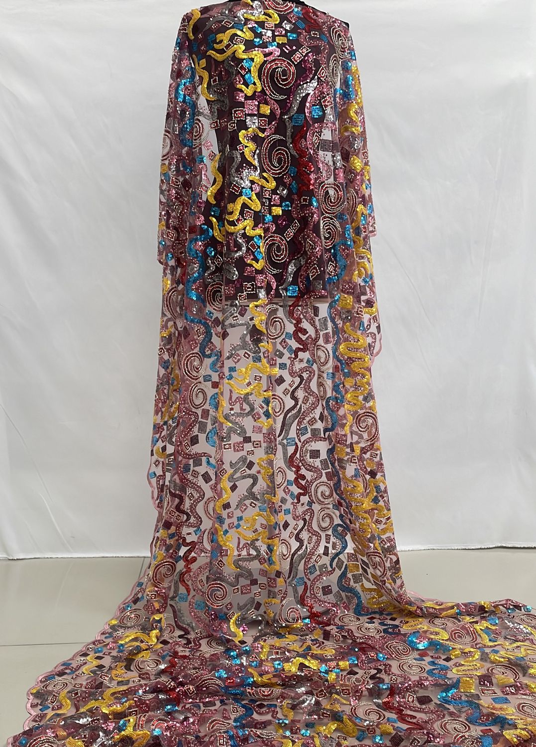 Dress Fabric [ 25068 ] Tulle Emb Beaded-GZ-WSR-2260-137-Pink-04 per Meter