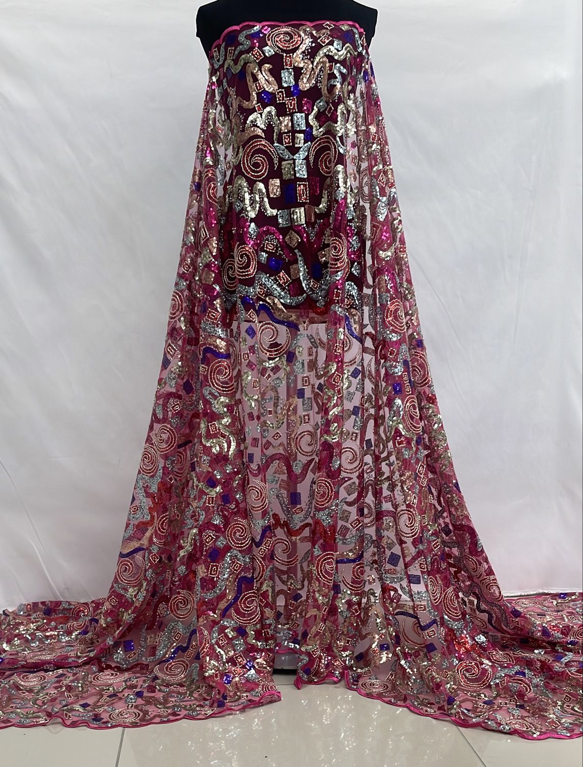 Dress Fabric [ 25067 ] Tulle Emb Beaded-GZ-WSR-2260-137-Cerise-03 per Meter