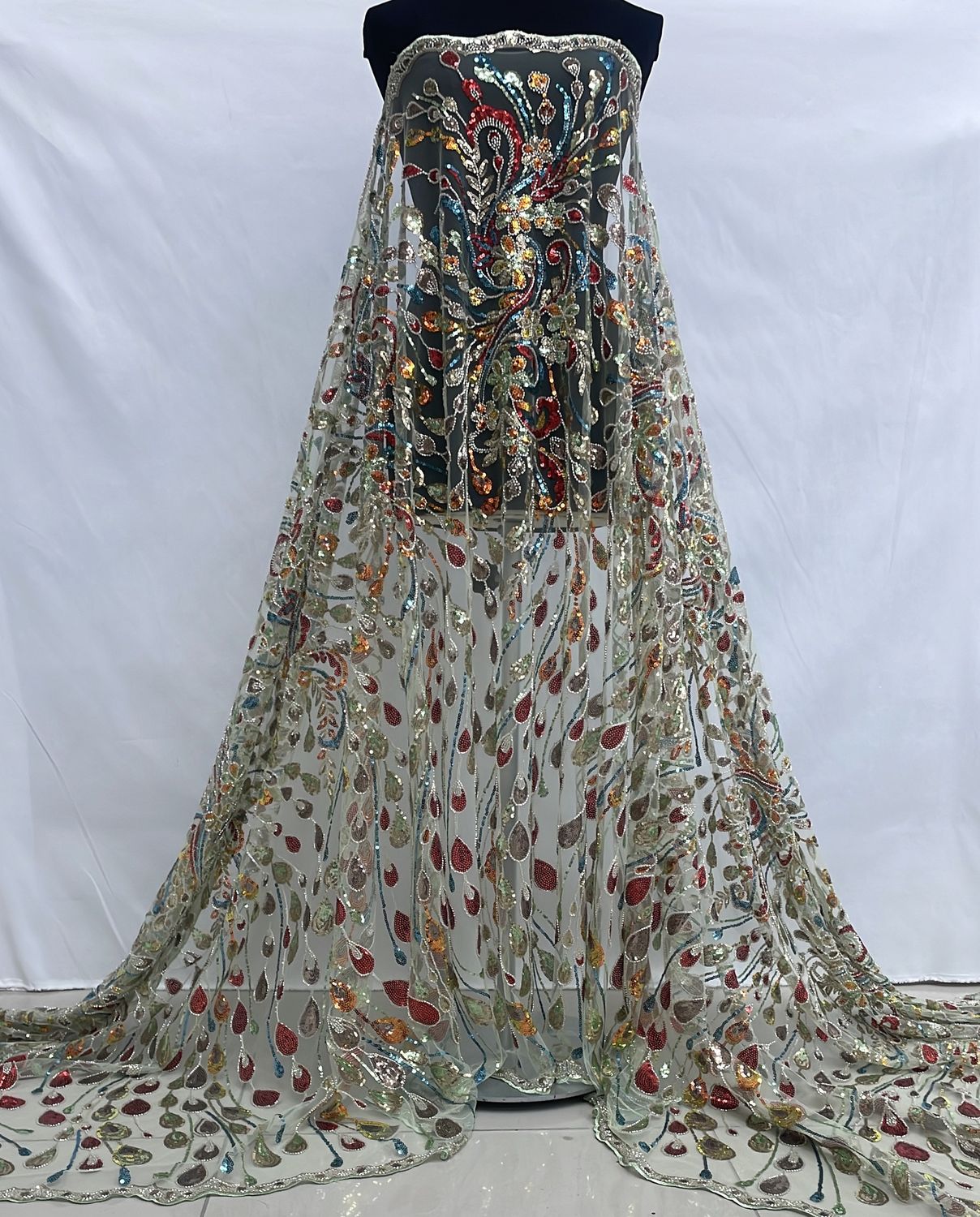 Dress Fabric [ 25076 ] Tulle Emb B Pck-GZ-WSR-2301-137-Mint Green-04 per Meter
