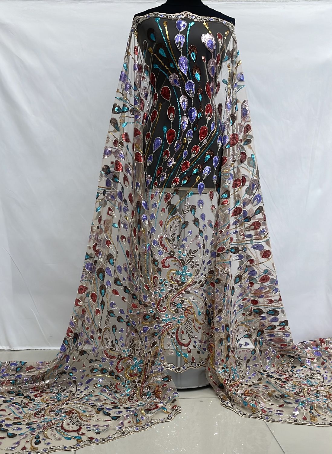Dress Fabric [ 25077 ] Tulle Emb B Pck-GZ-WSR-2301-137-Multi-05 per Meter
