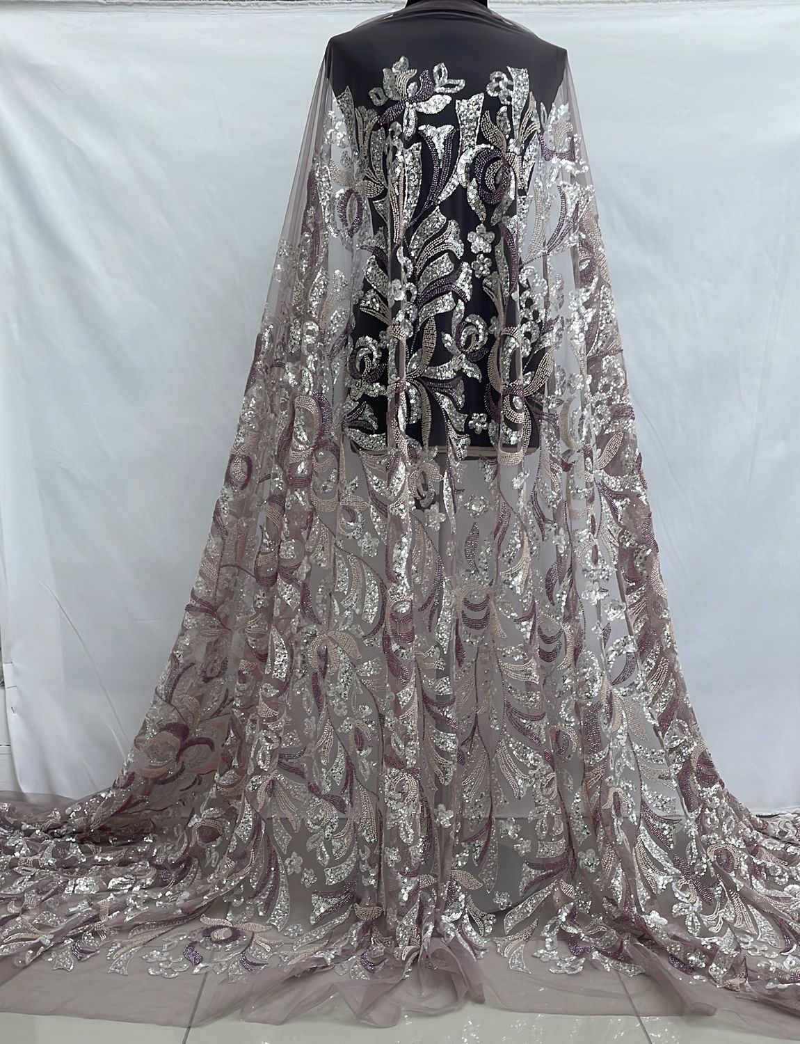 [ 24834 ] Tulle Emb Bead-37808-137-Lavender-7 per Meter