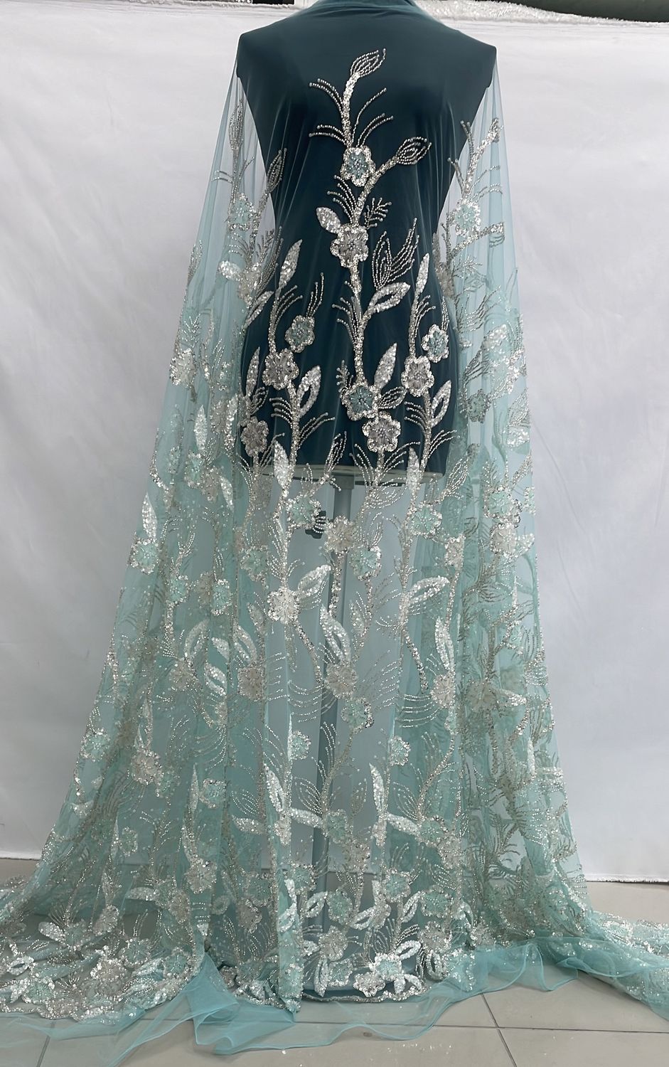 Dress Fabric [ 25028 ] Tulle Emb Beaded Appl-GZ-39606-137-Mint-01 per Meter