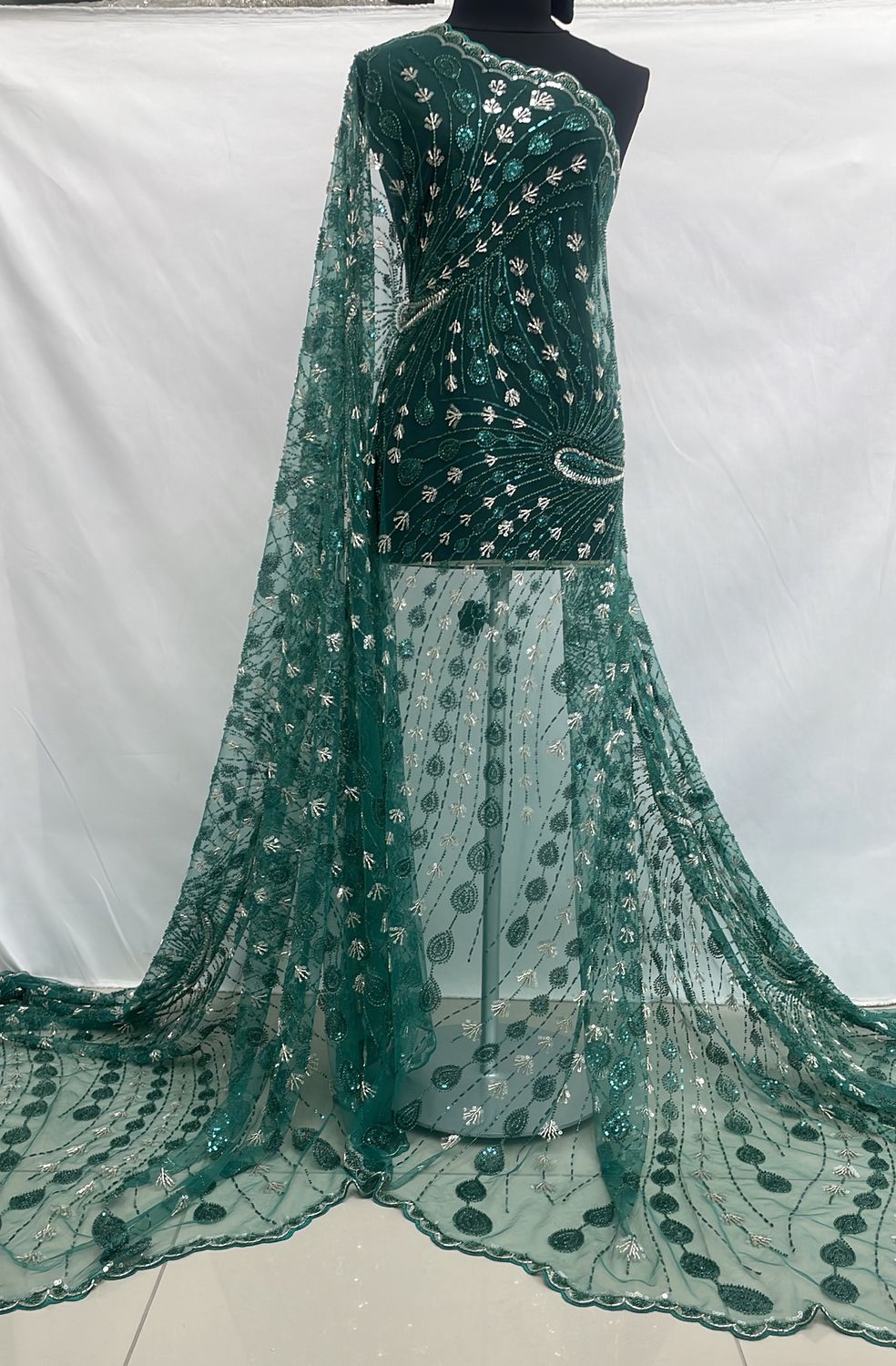 Dress Fabric [ 25073 ] Tulle Emb Beaded-GZ-WSR-2234-137-Green-01 per Meter