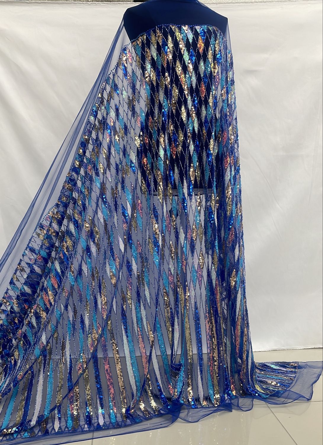 Dress Fabric [ 24800 ] Tulle Emb Bead-37807-137-Royal Blue-3 per Meter