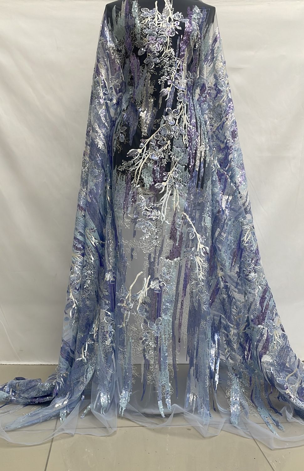 Dress Fabric [ 24999 ] Tulle Emb Beaded-GZ-39583-137-Sky-04 per Meter