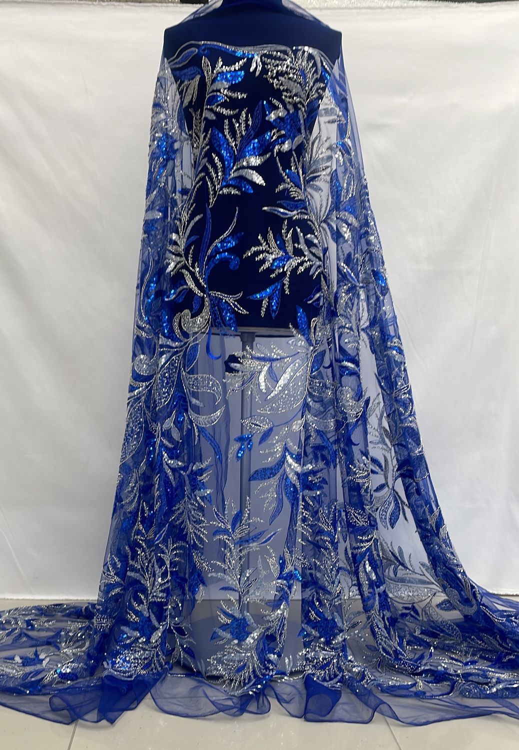 Dress Fabric [ 24809 ] Tulle Emb Bead-37819-137-Royal Silver-6 per Meter