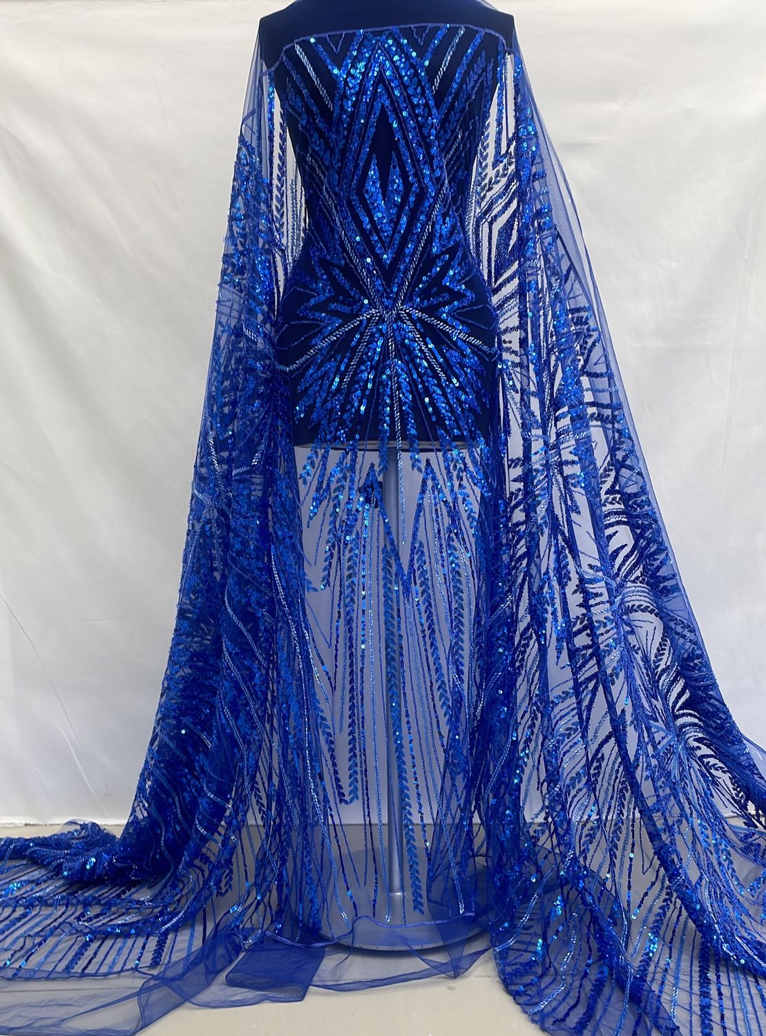 Dress Fabric [ 24052 ] Tulle Emb Beaded-226-2-135-08-Royal per Meter