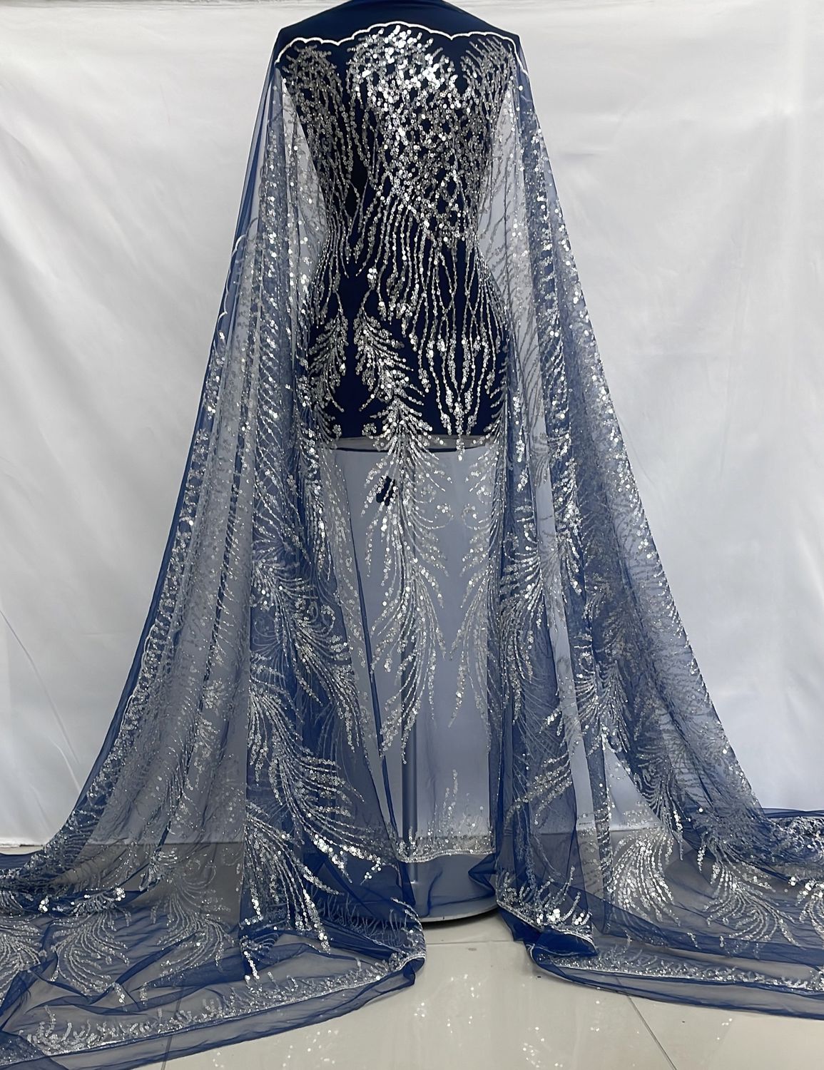 Dress Fabric [ 23419 ] Tulle Emb Beaded-TUEB-137-NAVY-07 per Meter