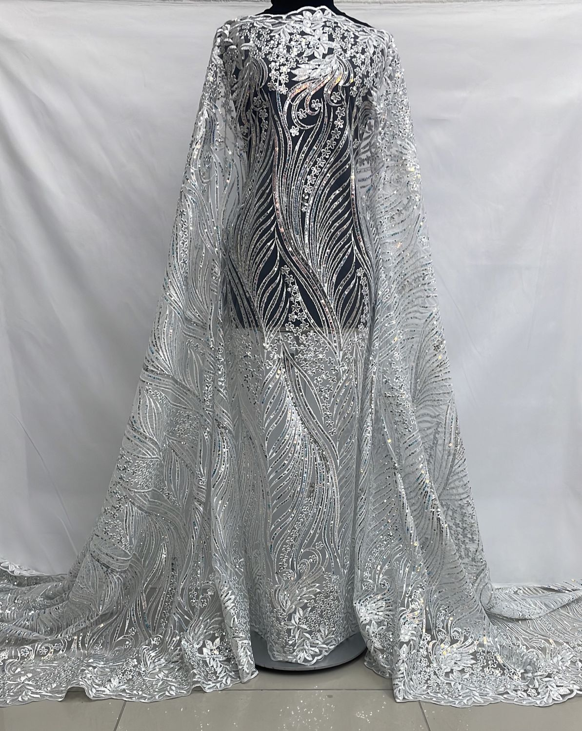 Sequins Wedding Dress Fabric [ 24403 ] TulleEmbSeq-36308-137-02-Silver per Meter
