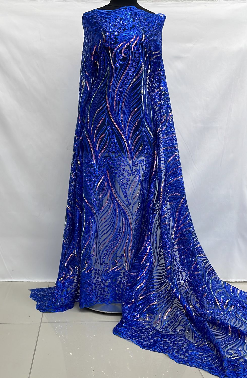 Sequins Dress Fabric [ 24405 ] TulleEmbSeq-36308-137-05-Royal per Meter