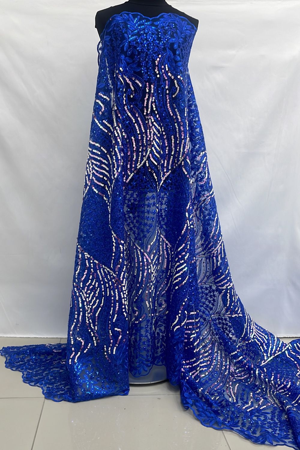 Sequins Dress Fabric [ 24388 ] TulleEmbSeqCord-36297 A-137-06-RoyalBlue per Meter