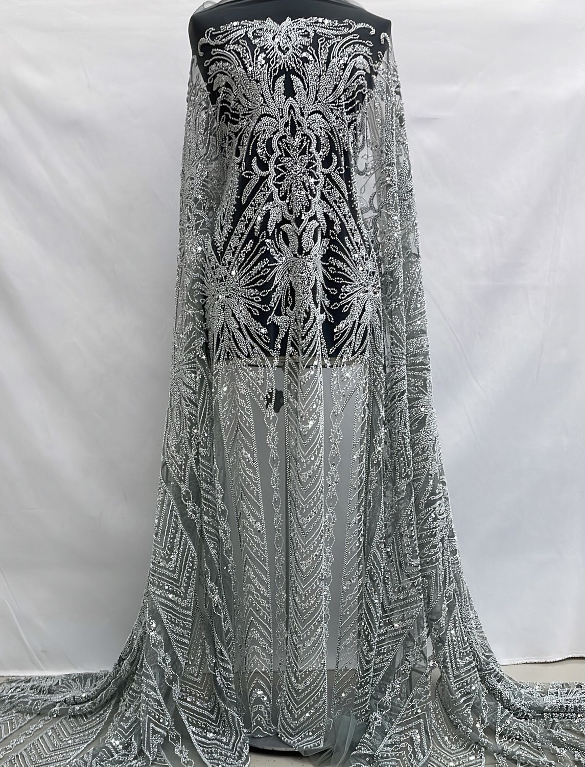 Dress Fabric [ 25048 ] Tulle Emb Beaded-GZ-39608-137-Grey-01 per Meter