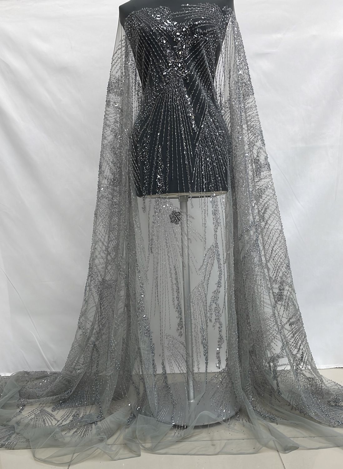 Dress Fabric [ 24567 ] TulleEmbBead-1256089004-137-07-Dark Grey per Meter
