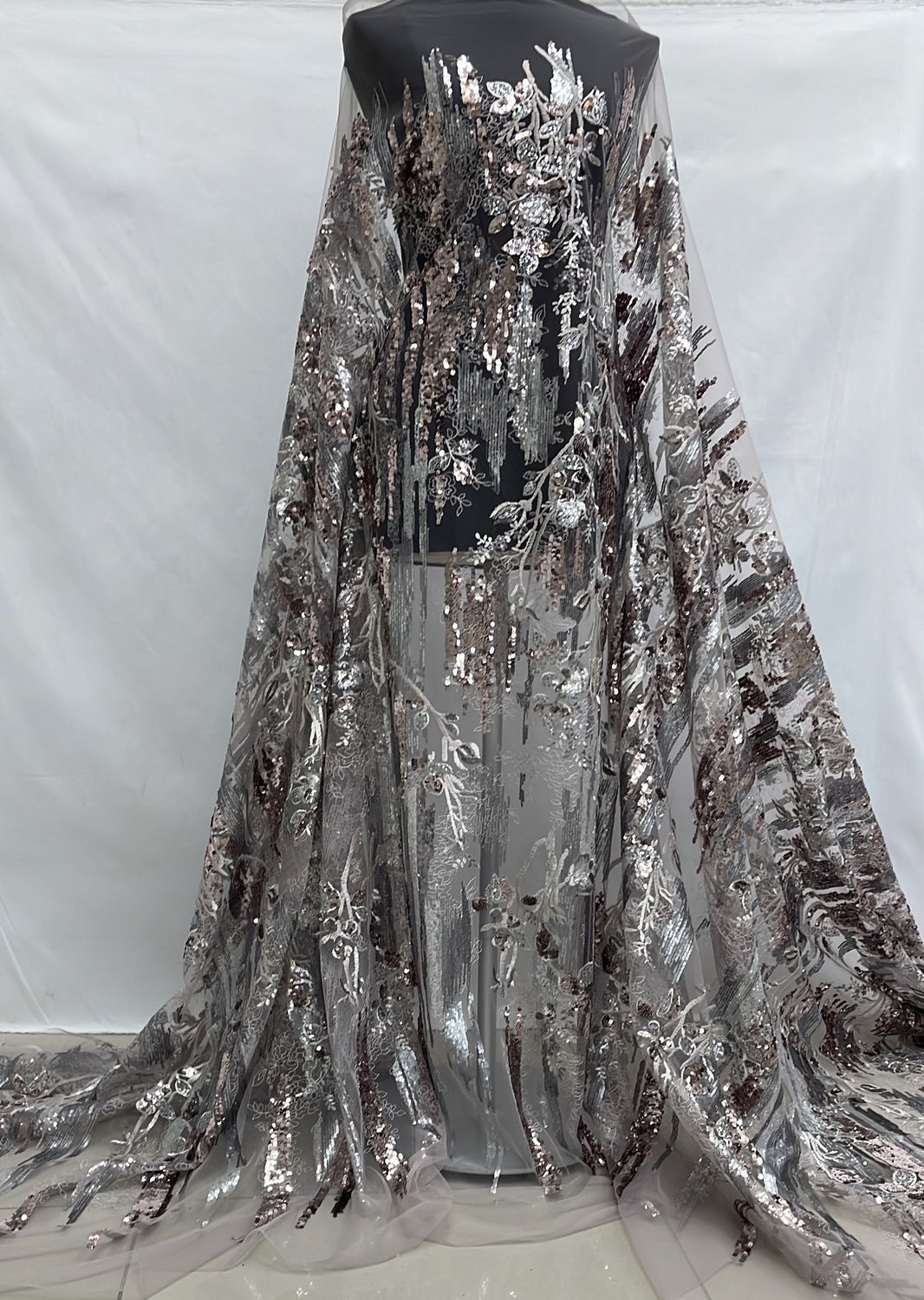 Dress Fabric [ 25000 ] Tulle Emb Beaded-GZ-39583-137-Platinum Pink-06 per Meter