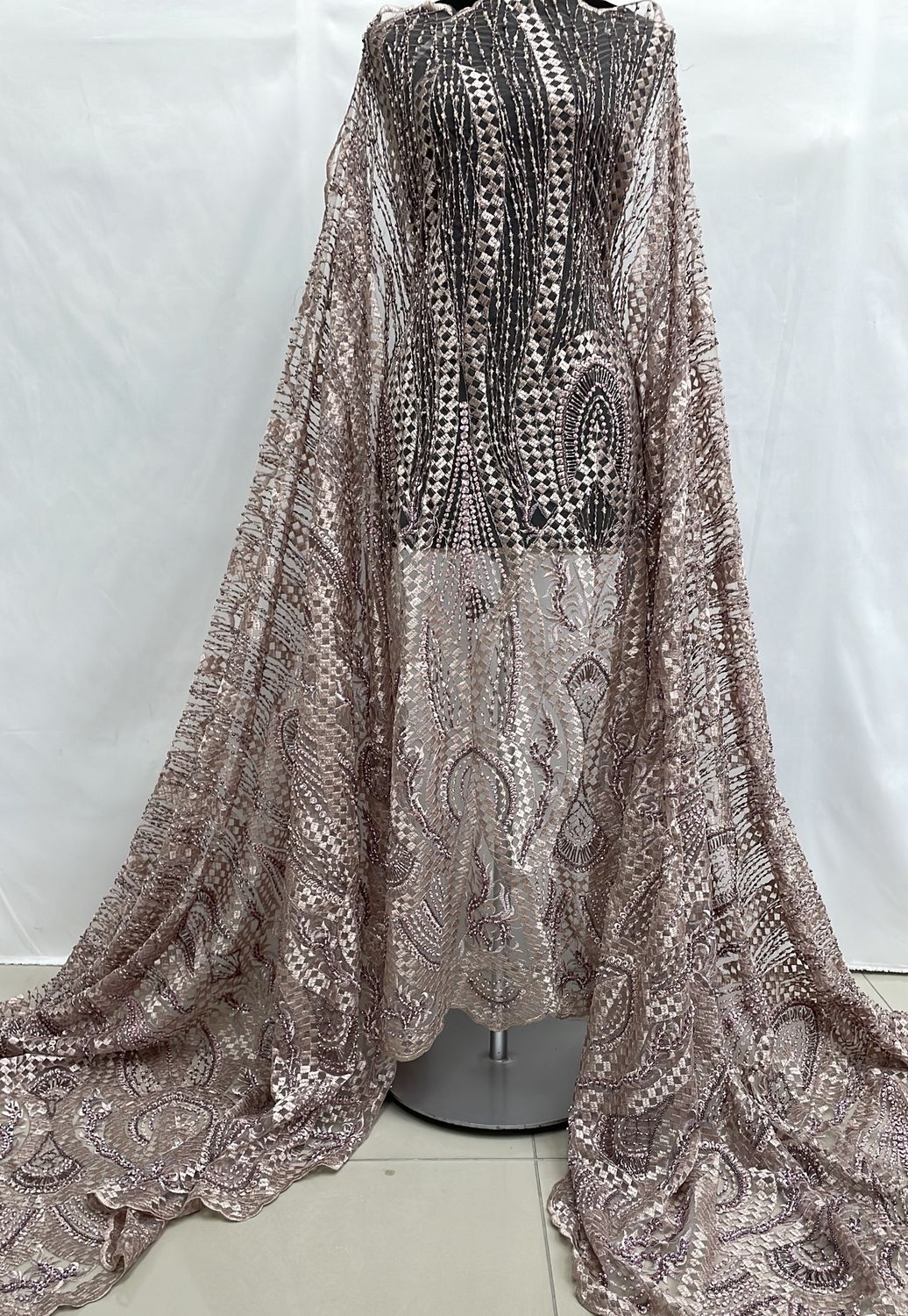 Dress Fabric [ 24742 ] Tulle Emb Bead-37837-137-Dusty Pink-4 per Meter