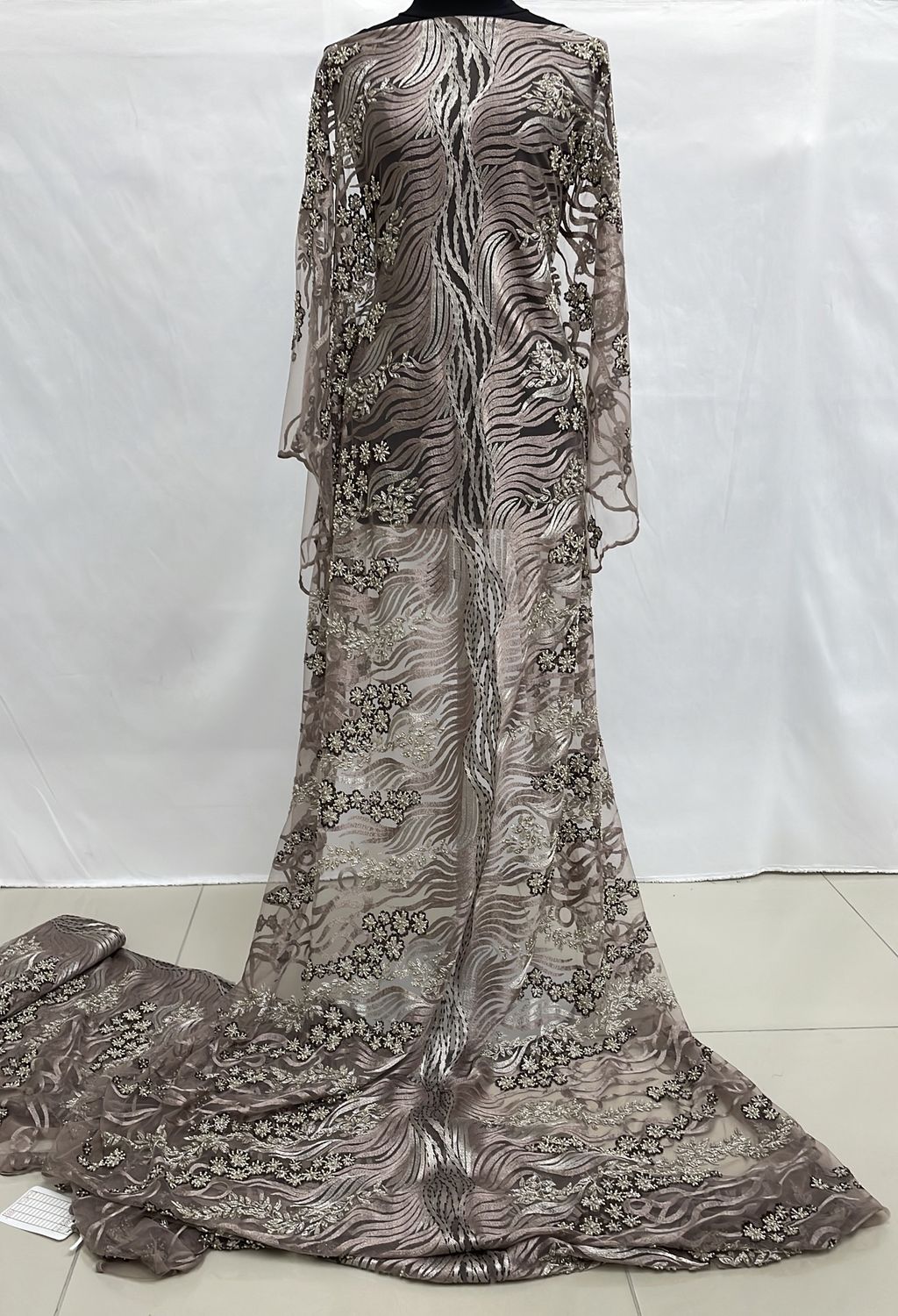 Dress Fabric [ 15881 ] Tulle Embroidered Beaded/130cm/5g/MUSK per Meter